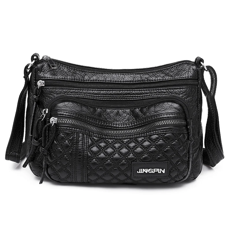 

Black Hobos Soft Pu Leather Shoulder Bag for Women Contracted Joker Black Crossbody Bag More Zippers Messgenger Bag Leisure Bag