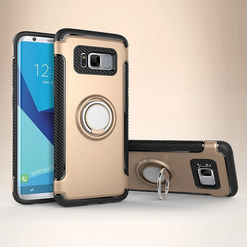 Магнитный автомобильный держатель, Роскошный чехол для samsung S7 Edge S8 S9 Plus J3 J5 J7 J2 Prime, Противоударная задняя крышка - Цвет: Золотой