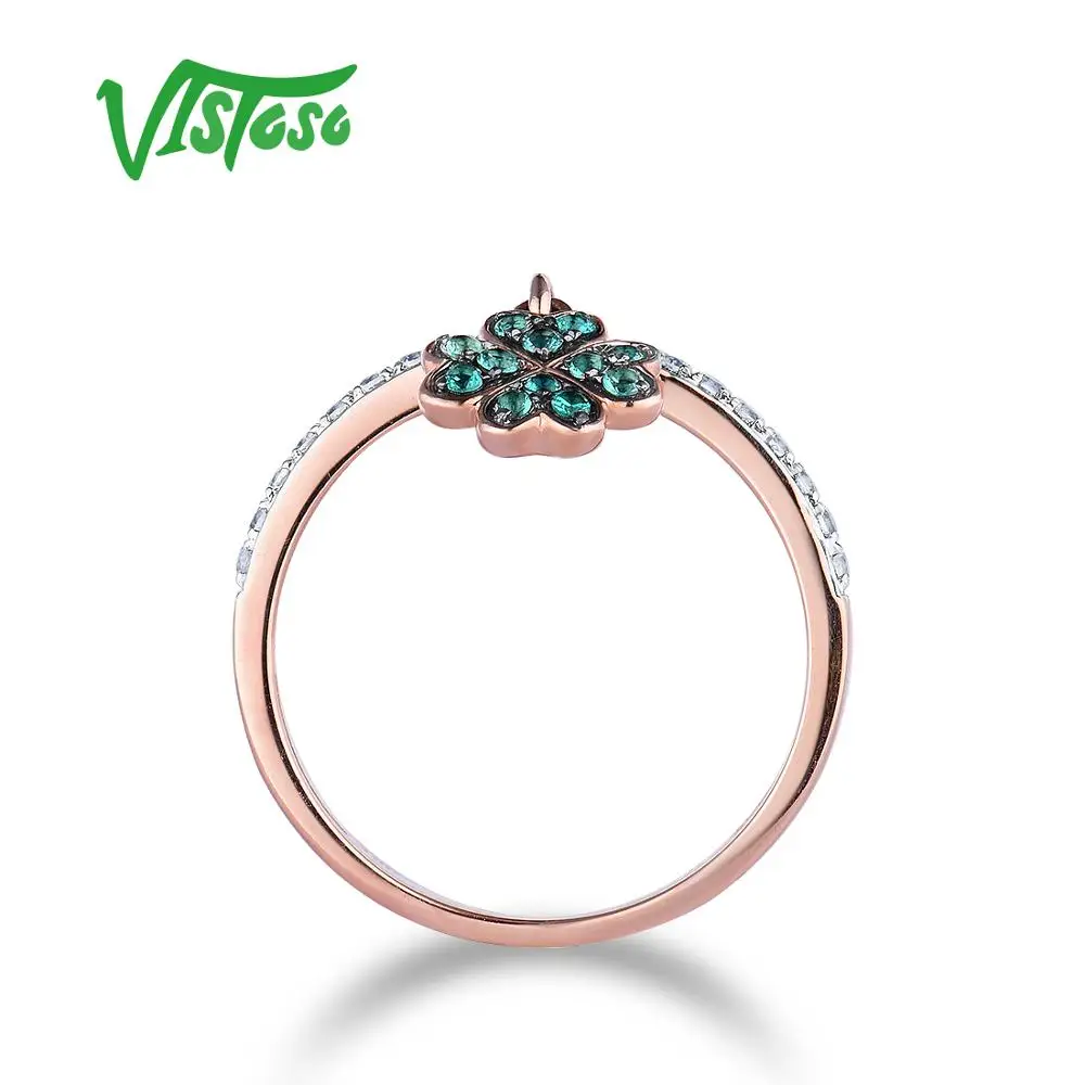 VISTOSO подлинное 10 к розовое золото искусственный изумруд& WhiteSapphire кольцо с клевером для леди помолвка юбилей прекрасный шик ювелирные изделия