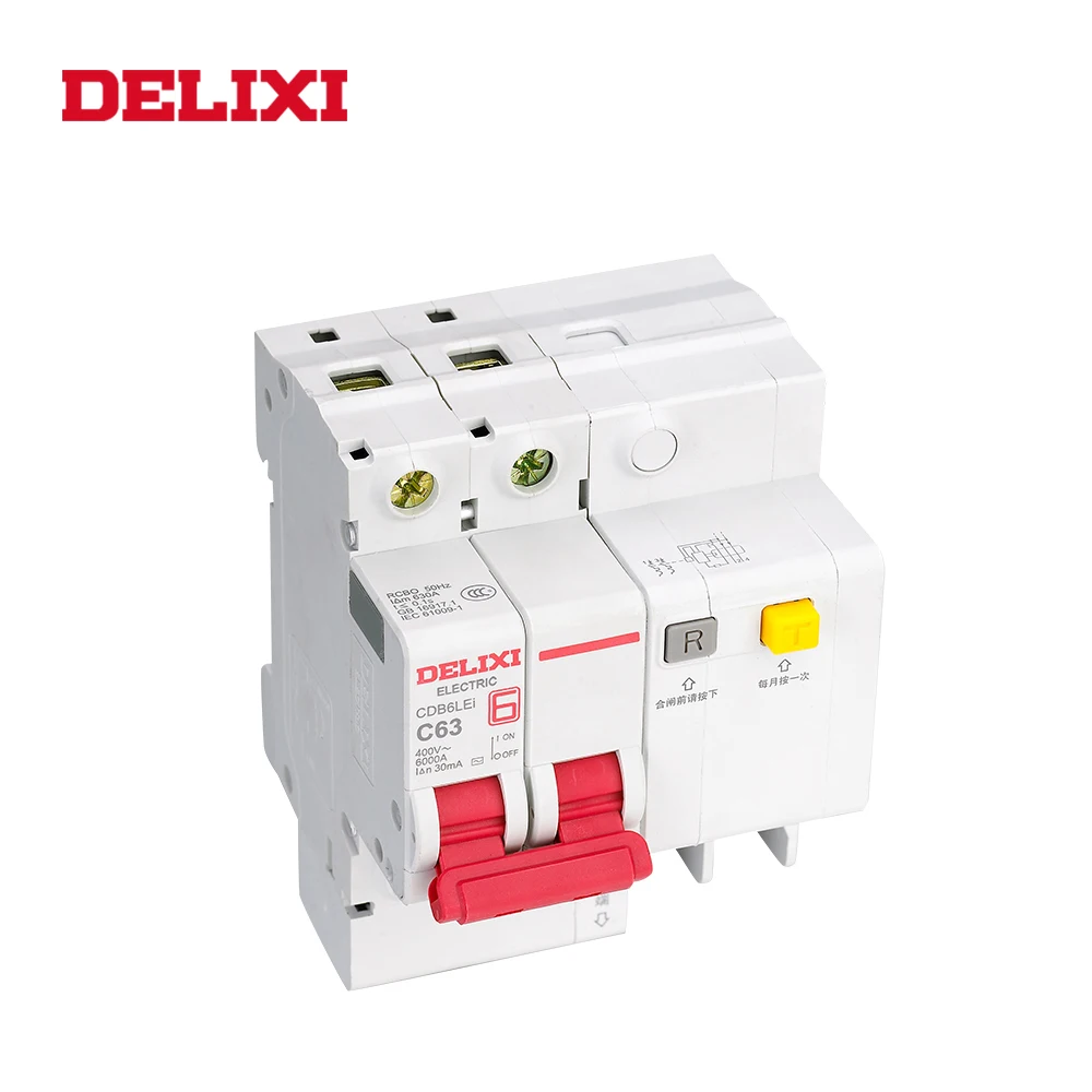 DELIXI CDB6iLE 2P Residual current 400V 10A 16A 20A 25A 32A 63A C curve Circuit breaker Overload Short Leakage protection RCBO