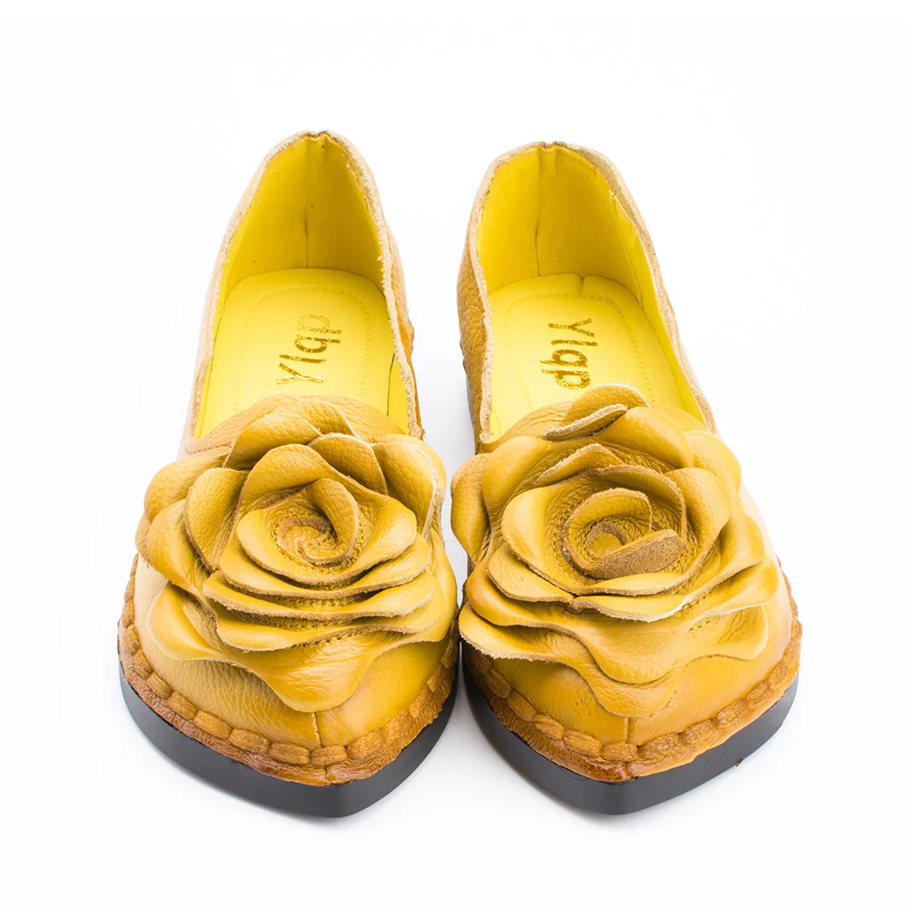 2022 New Vintage Handmade Folk Style Women Flats Casual Shoes Genuine Leather Lady Soft Bottom Shoes for Mother Fashion Loafers