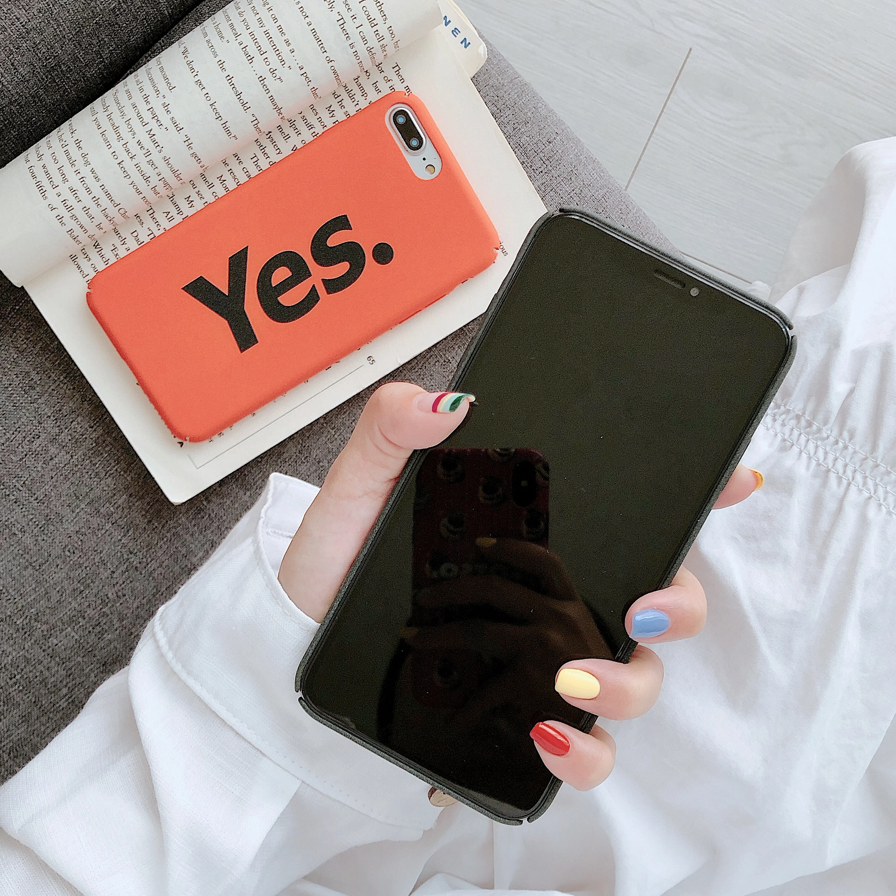 Fashion Orange Black Hard PC phone Case For iphone X 8 6 6s plus Cover 7 Yes No Letter Print Protect Cases Coque |