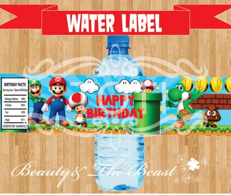 Персонализированный Super Mario бутылка воды этикетки палка вечерние обертки