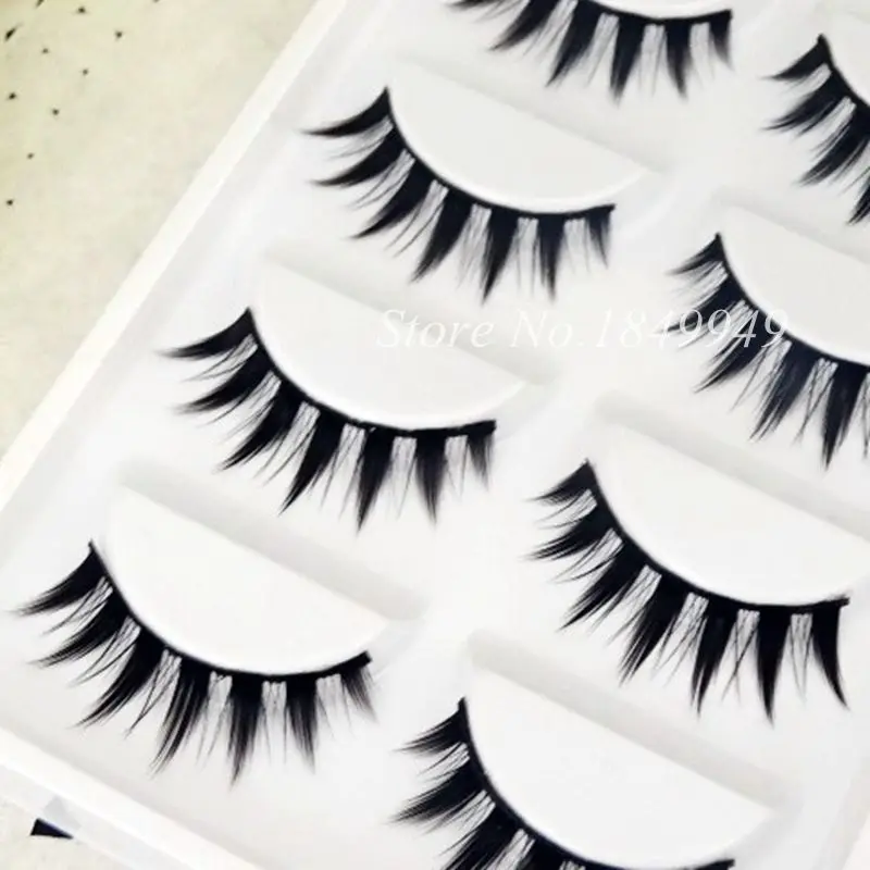 5 пар Накладные ресницы натуральный длинный острый хвост крест Мягкие 100% ручная