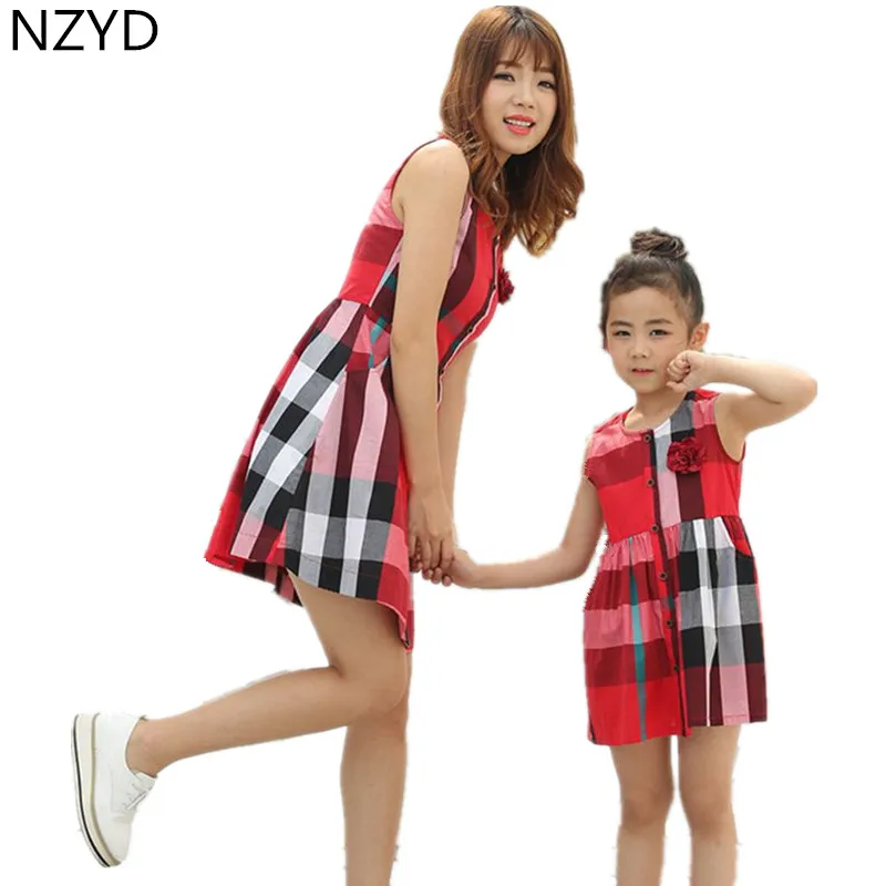 Summer New Girl Family Matching Outfits Dresses Pure Cotton Sleeveless Stripe Children's Clothing Casual Mother Kids Clothes | Мать и