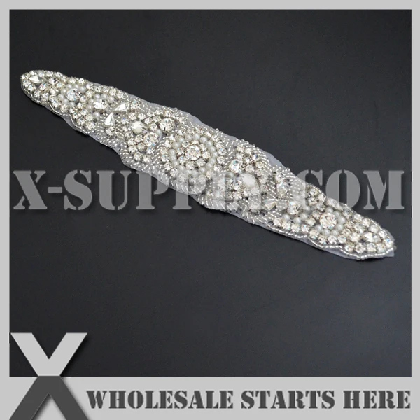 

(20pcs/lot) Iron On Pearl Rhinestone Appliques for Headband Decoration,Sash,Bridal Dress,Hats,X1-RAT2451