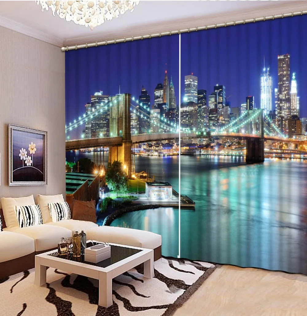 

City night scene Curtain Luxury 3D Window Curtain For Living Room stereoscopic curtains