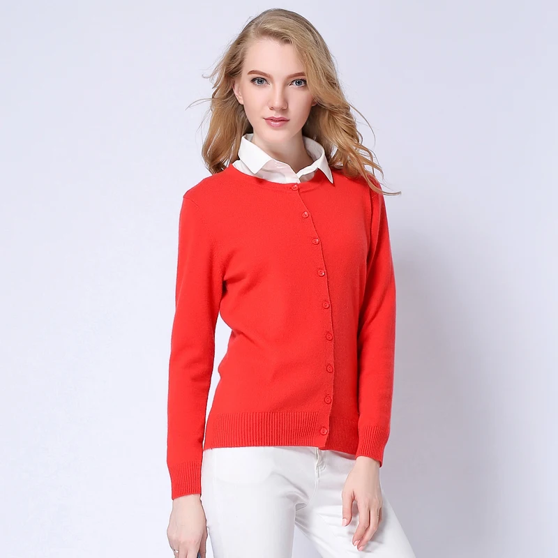 Ladies 2016 New Fashion Long Sleeve Cashmere Cardigan For Women Spring Autumn Knitted Crewneck Slim Sweater Female Tops |