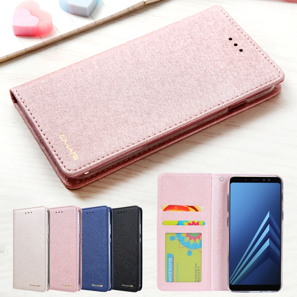 Магнитный Шелковый кожаный флип-чехол для Samsung Galaxy A8 2018 чехол-кошелек телефона