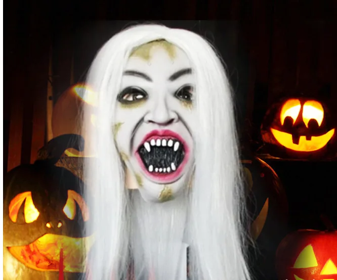 Маска для вечеринки суперстрашная маска на Хэллоуин белые волосы черные