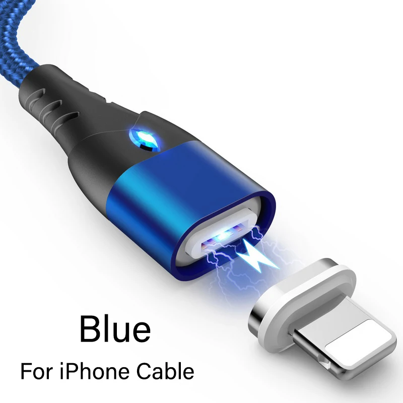 Blue For iPhone Магнитный кабель Micro usb type C для iPhone Lighting Cable 1 M 3A провод для быстрого заряда type-C Usb магнитное зарядное устройство кабели для мобильных телефонов - Цвет: Blue For iPhone