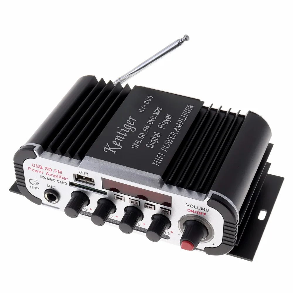 HY 600 DC 12V 2CH Hi Fi автомобильный аудио усилитель мощности fm радио USD MP3 стерео цифровой