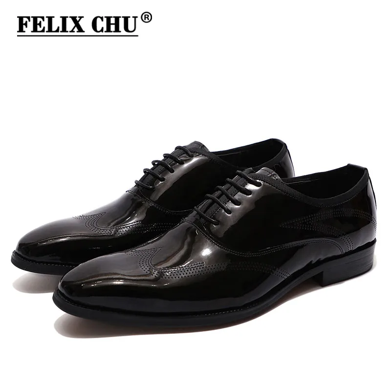Мужские классические туфли 2019 лакированная кожа Wingtip черные коричневые со