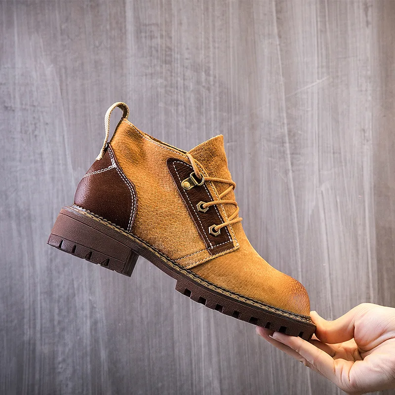 Ботинки женские мотоциклетные с круглым носком на каблуке копытце со