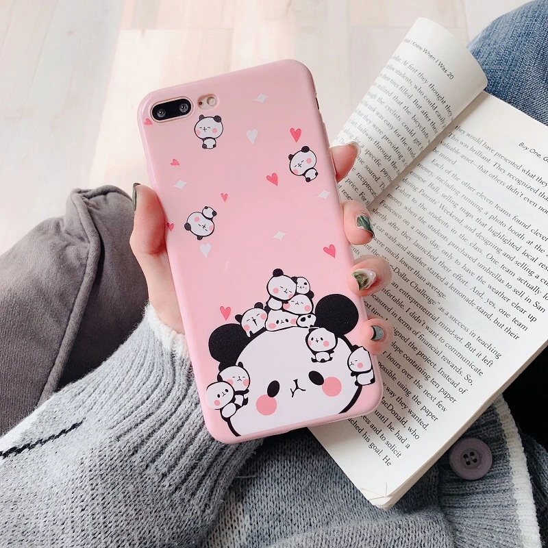 Matte Phone Case For iPhone X XS Max XR 6 6S 7 8 Plus Cute Cartoon Panda Pink Soft Silicon Iphone S Back Cover |