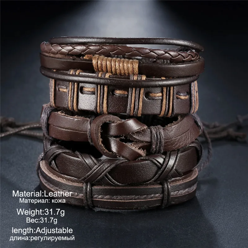 IF ME Vintage Brown Wrap Punk Leather Bracelet For Men Woman New Round Multiple Braided Bracelets Fashion Jewelry Gift | Украшения и