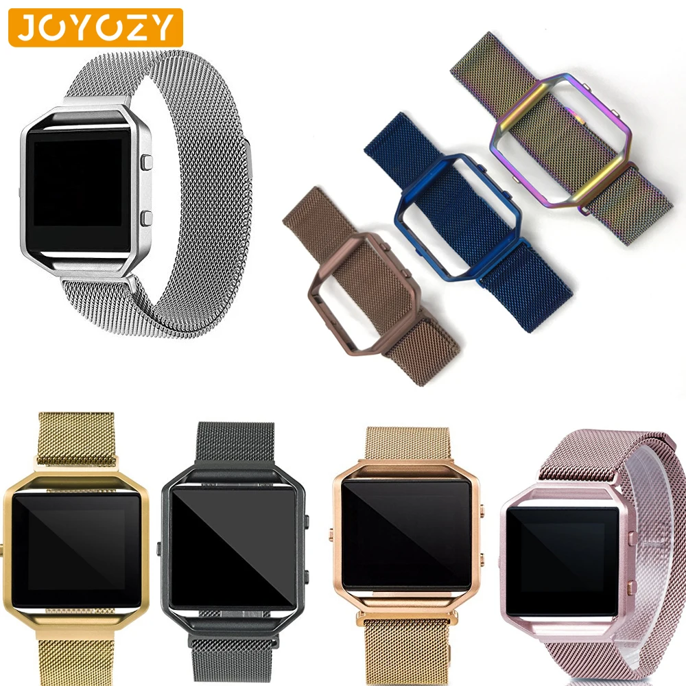 23 мм сетка петля ремешок+ металлическая рамка для Fitbit Blaze нержавеющая сталь часы браслет магнитный замок черный розовое золото серебро
