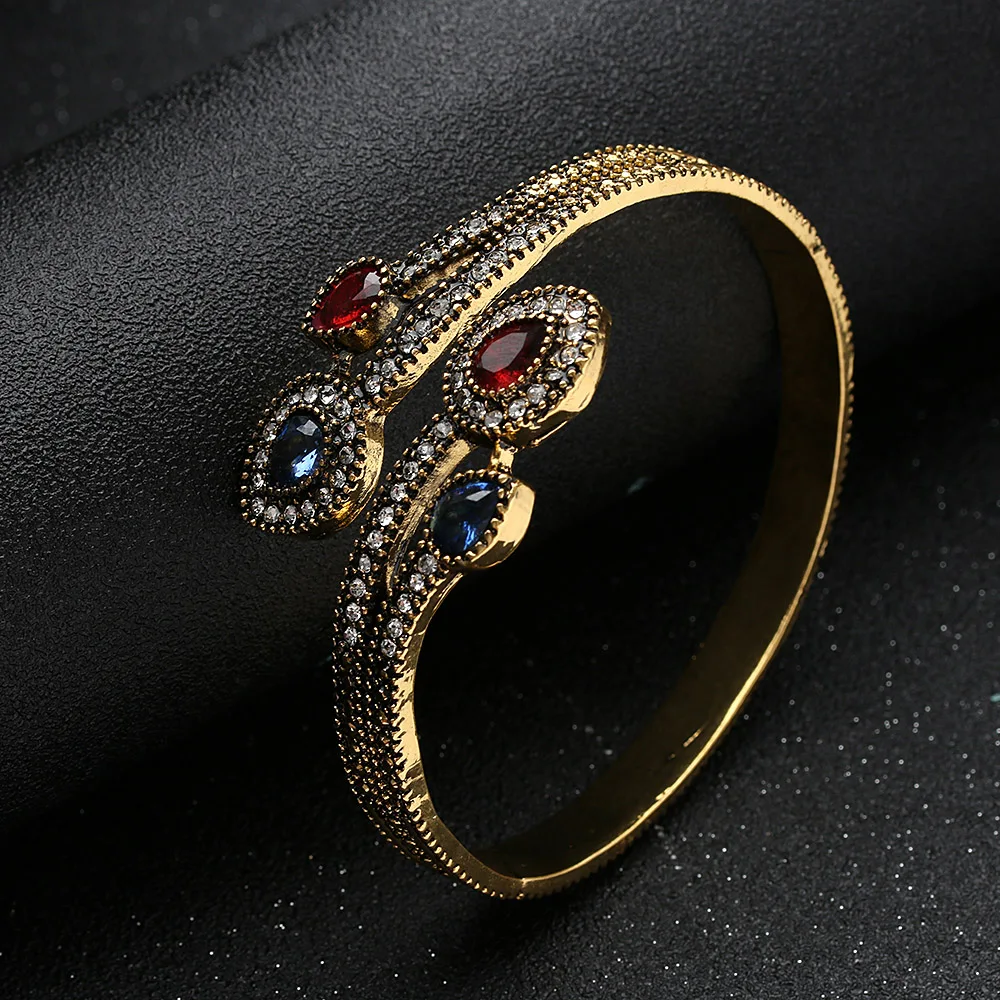 1 Pcs Vintage Bangles Fashion Turkish Resin flower Jewelry Cuff Antique Gold Color Resin Ethnic Bangle for Women Gifts Wholesale