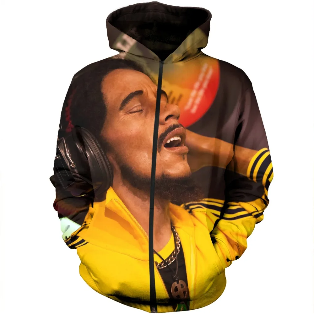 Толстовка унисекс с объемным принтом Bob Marley Reggae Свитшот в стиле хип-хоп толстовка
