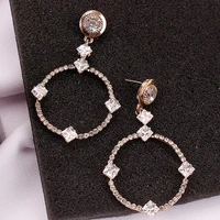 exclusively square zircon paved big circle dangle earrings for women fashion jewelry brincos gift