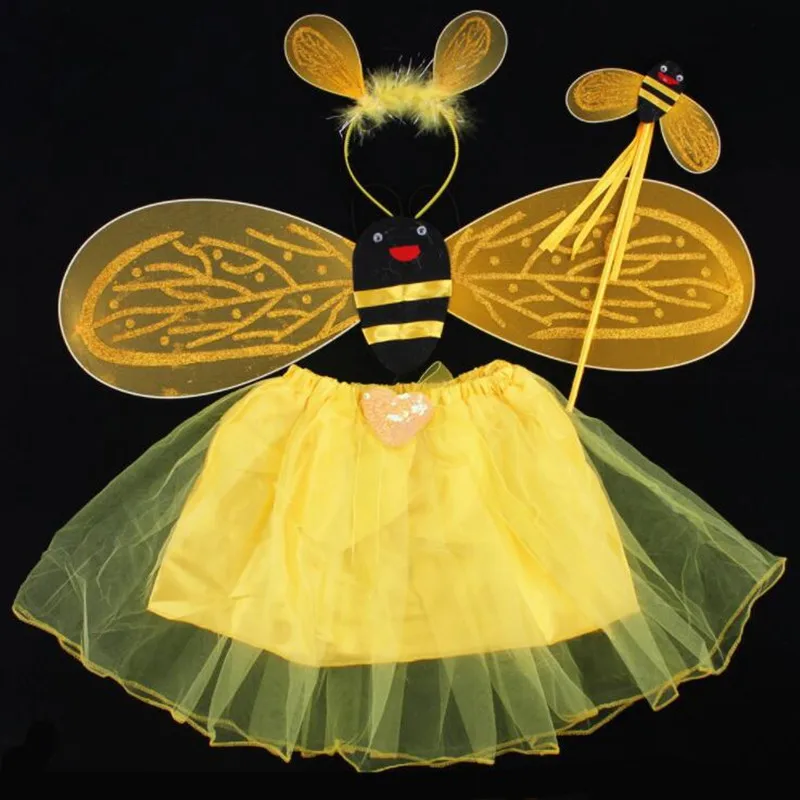 Kids Girls Bee Ladybug Headband Wing Fairy Wands Skirt Set Stage Performance Costume Cosplay Props Party Dress Decor Halloween |
