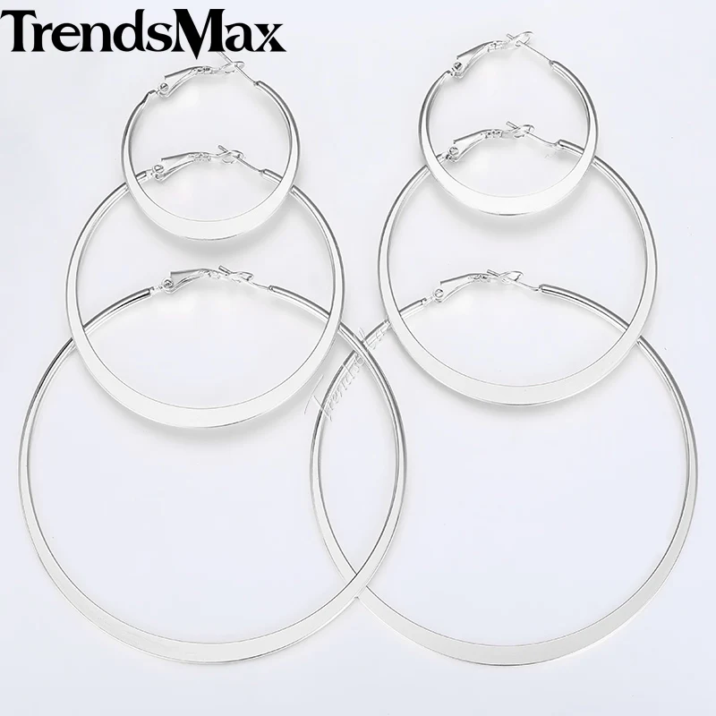 Серьги-кольца Trendsmax KGEM20 женские круглые золотистые плоские сережки бижутерия для