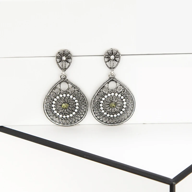 Женские серьги с этническим орнаментом Boho медные подвески в этническом стиле