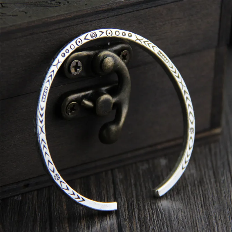 C&ampR Real 999 Sterling Silver bangle bracelet for women carved symbol opening bangles Thai bracelets Fine Jewelry | Украшения и