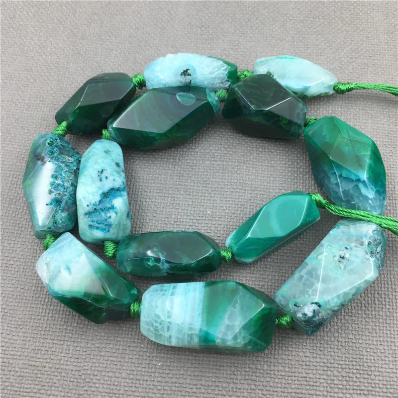 

MY1281 Poliedro Faceted Green Dragon Veins Agates large Mix size banded agates Quartz Pendant Beads For Jewelry