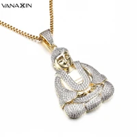 vanaxin buddha necklaces pendants men iced out cubic zirconia silver color fashion male religion high quality jewelry free box