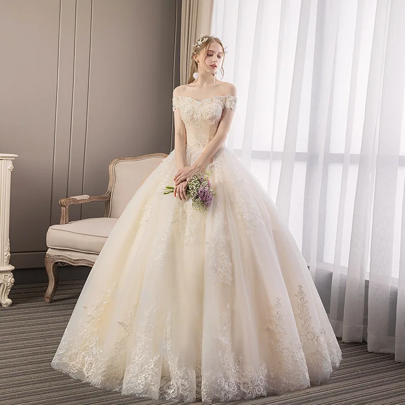 Vestido De Noiva, сексуальное бальное платье цвета шампанского с v-образным вырезом и открытыми плечами, яркое свадебное платье принцессы, Robe De Mariee F