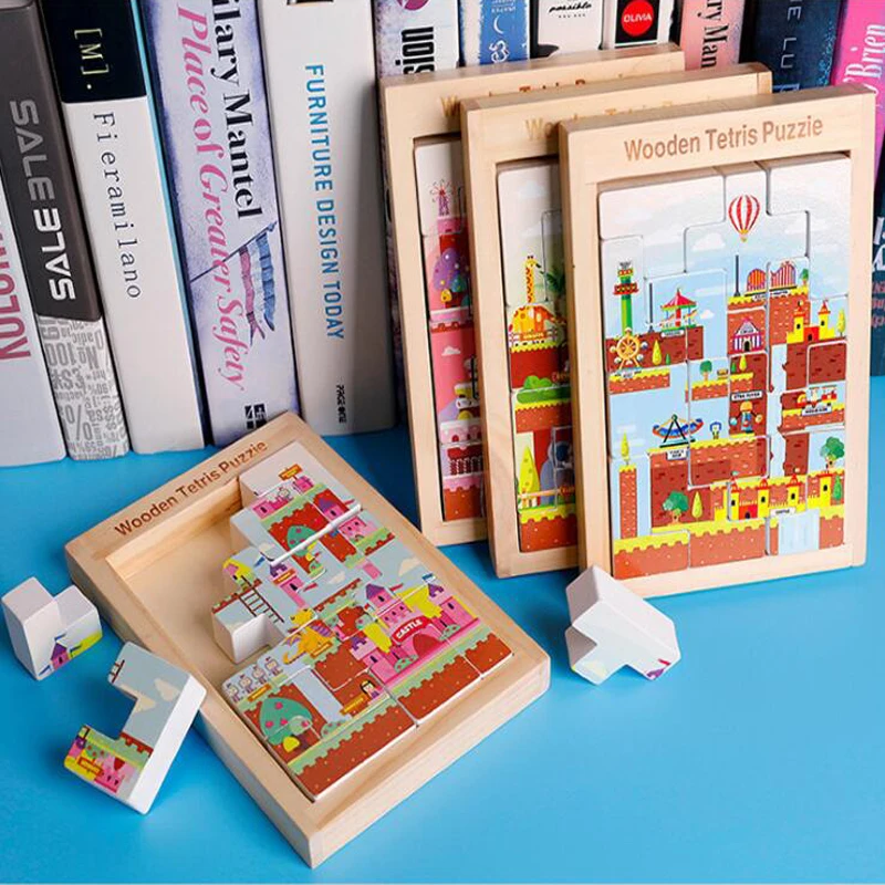 Деревянный Tangram Логические головоломки мультфильм доска ребенок тетрис игры