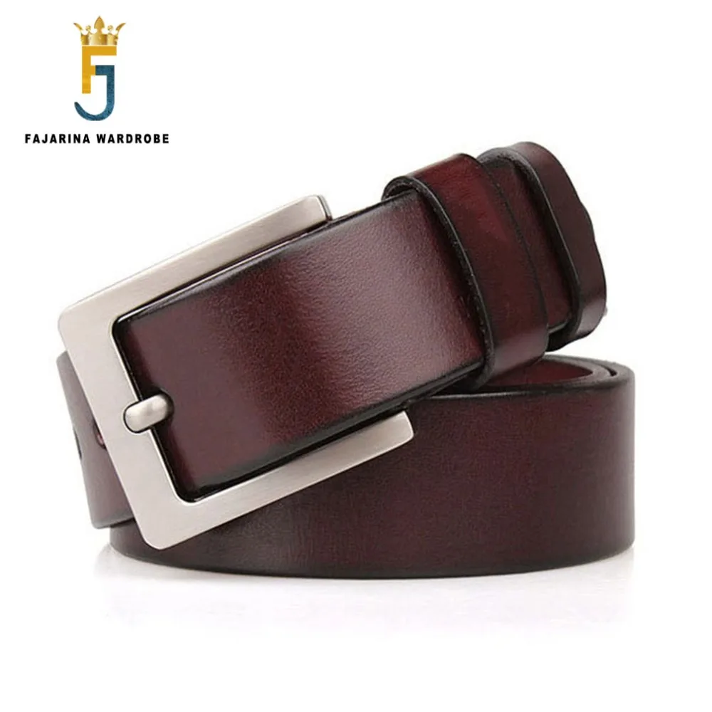 FAJARINA High Quality Cow Skin Genuine Leather Pin Buckle Metal Belts 38mm Wide for Men Extend Large 105-165cm Length FBFAJA0158