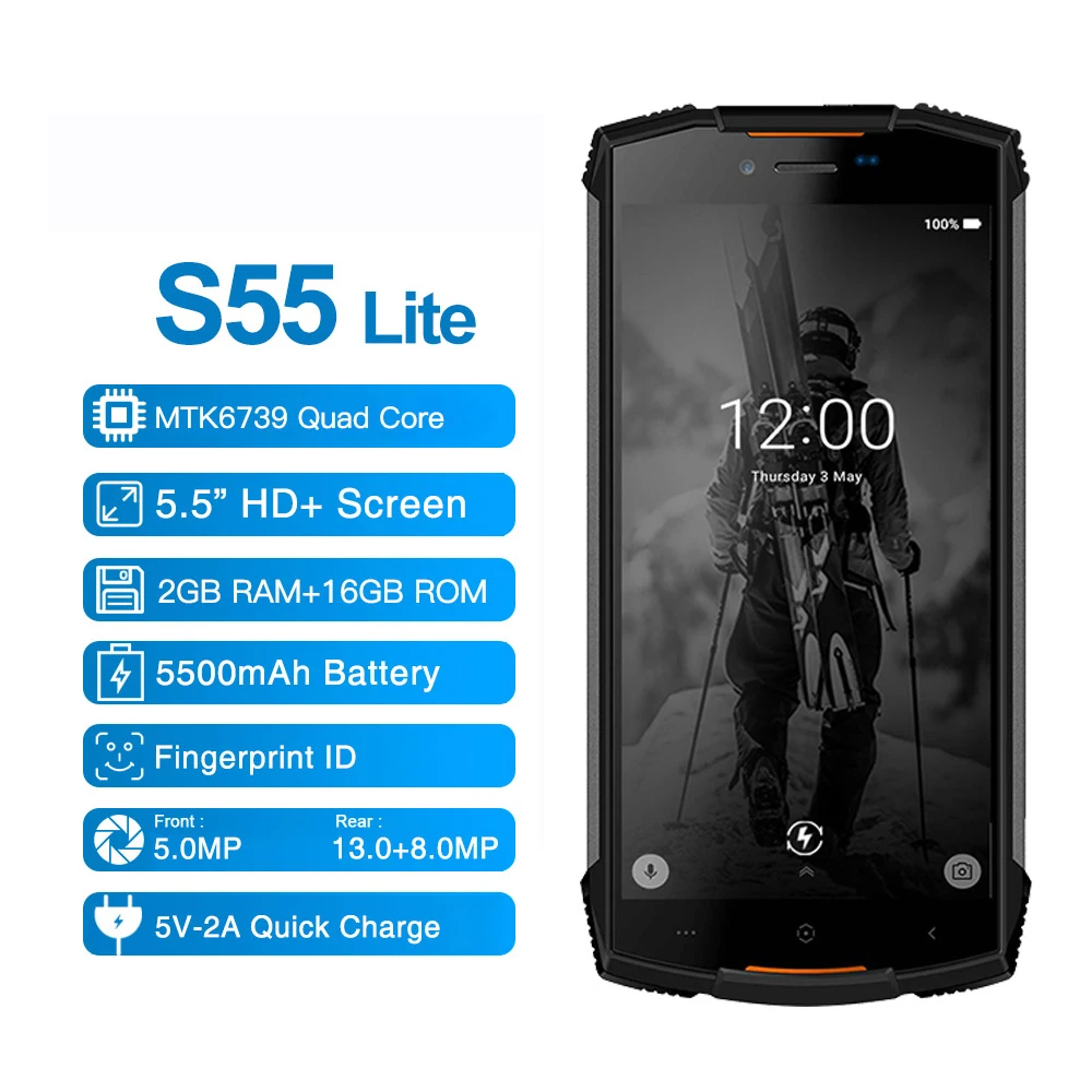 DOOGEE S55 Lite IP68 Водонепроницаемый 5 дюймовый мобильный телефон Android 8 1 MTK6739 Octa Core 2 GB 16