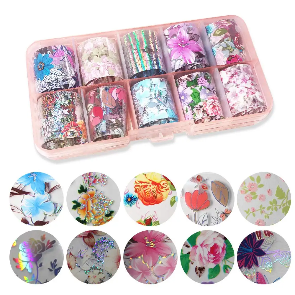 Лазерный голографический стикер для ногтей 10 рулонов цветные наклейки в виде