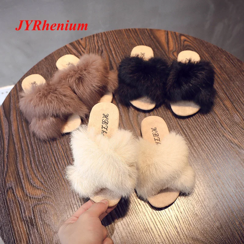 JYRhenium/Новинка 2018 года модные зимние тапочки для девочек возрастом от 4 до 12 лет