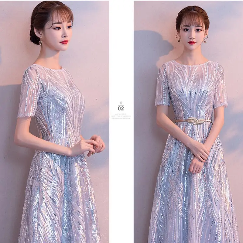 FADISTEE Новое поступление Роскошные вечерние платья вечернее платье Vestido de Festa роскошные серебряные блестки Половина рукава Пром Кружева длинный стиль
