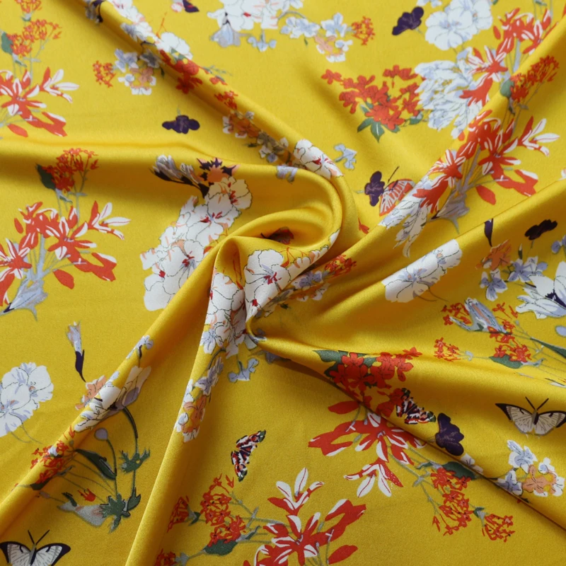 Мягкое платье рубашка ткань полиэстер сатин Charmeuse Tissu цветочные бабочки|Ткань| |