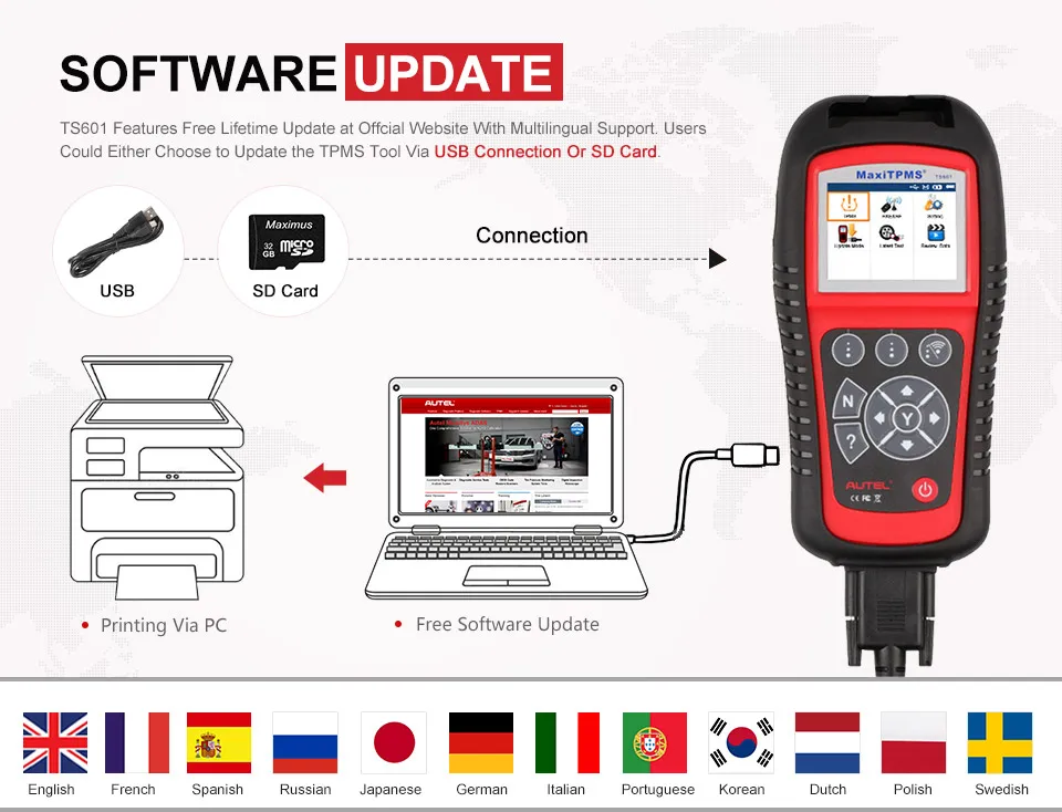 AUTEL MaxiTPMS TS601 TPMS программист инструмент для диагностического сканирования автомобиля активатор датчик шин монитор OBD2 сканер инструмент 315 433 сенсор s