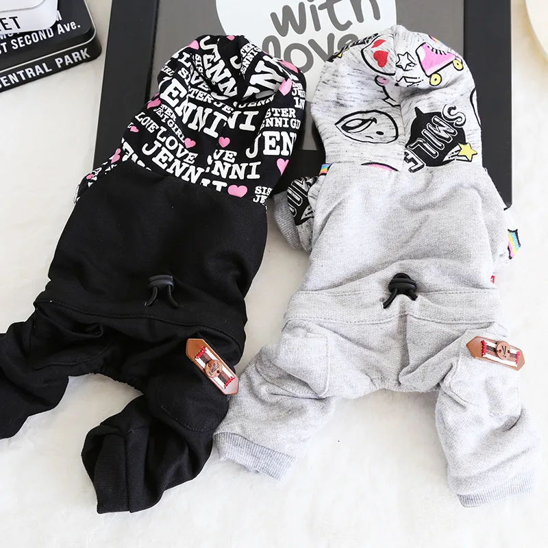 Fashion Printing Four Legs Jumpsuits for Dogs Black Grey Colors Xs-xl Sizes Dog Clothes Autumn and Winter Pet | Дом и сад