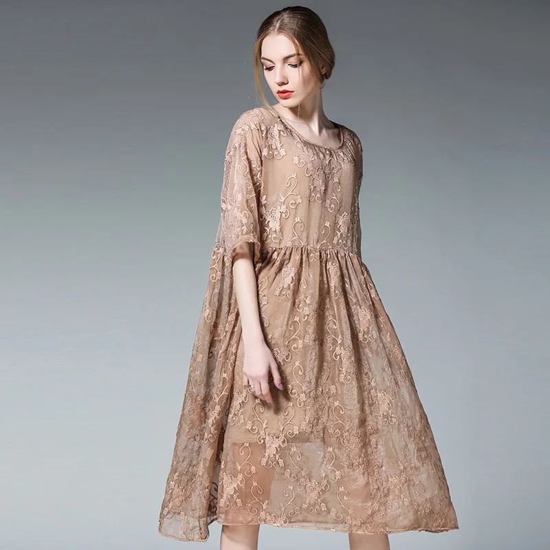 2017 новое летнее Стильное женское свободное платье в стиле ампир шелковое с