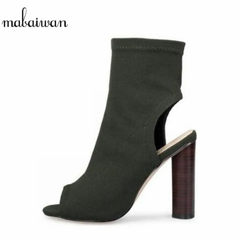 

Новинка 2017, модная женская обувь из стрейчевой ткани, сапоги до бедра на высоком каблуке, высокие сапоги с открытым носком, черная повседнев...