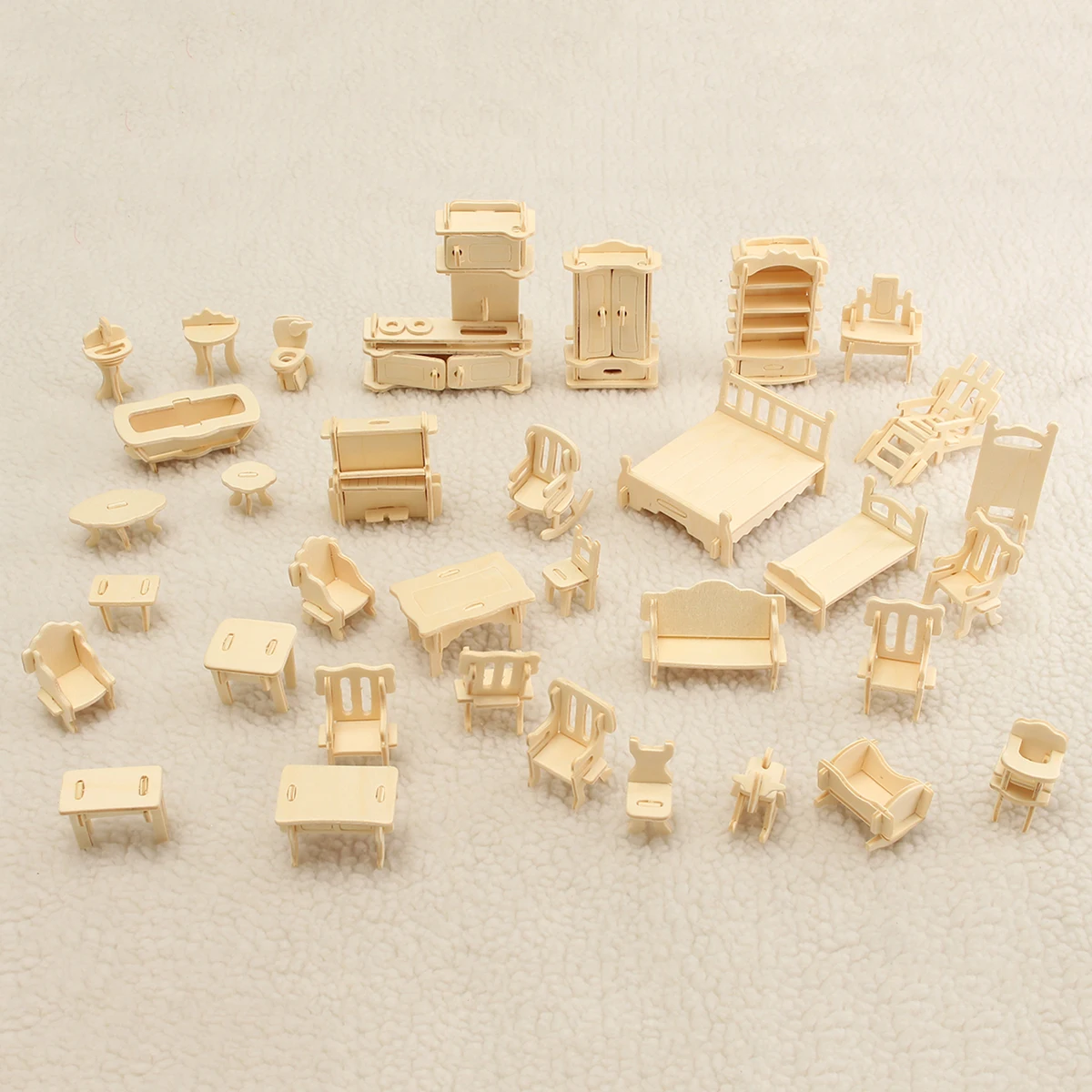 Новый 34 шт 3D DIY деревянный миниатюрный кукольный домик модель мебели для детей