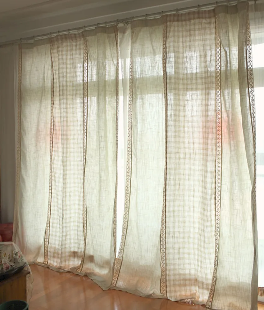 Высокое качество бежевая хлопковая льняная рубашка с кружевом Гостиная Шторы