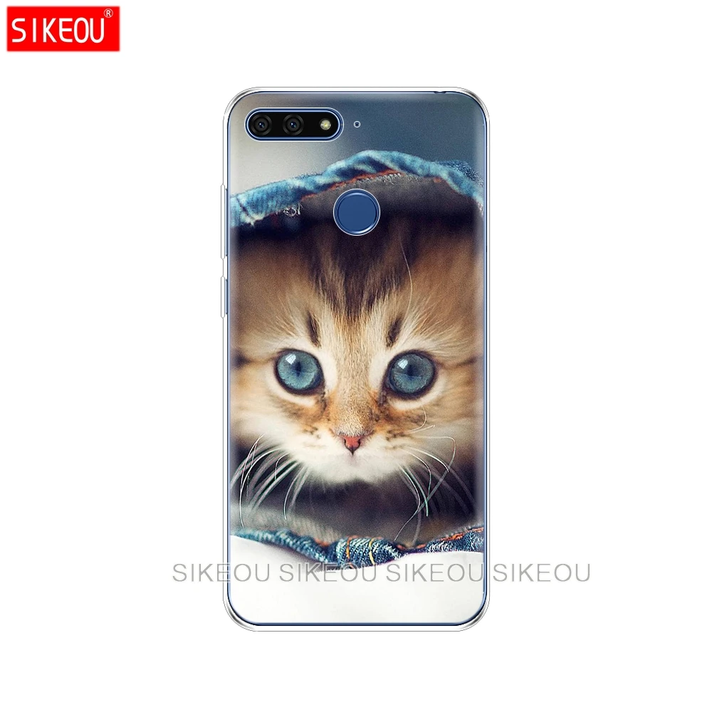 Силиконовый чехол для телефона Huawei Honor 7A PRO 7C Y5 Y6 Y7 Y9 2017 2018 Prime black Cat cute|Бамперы| |