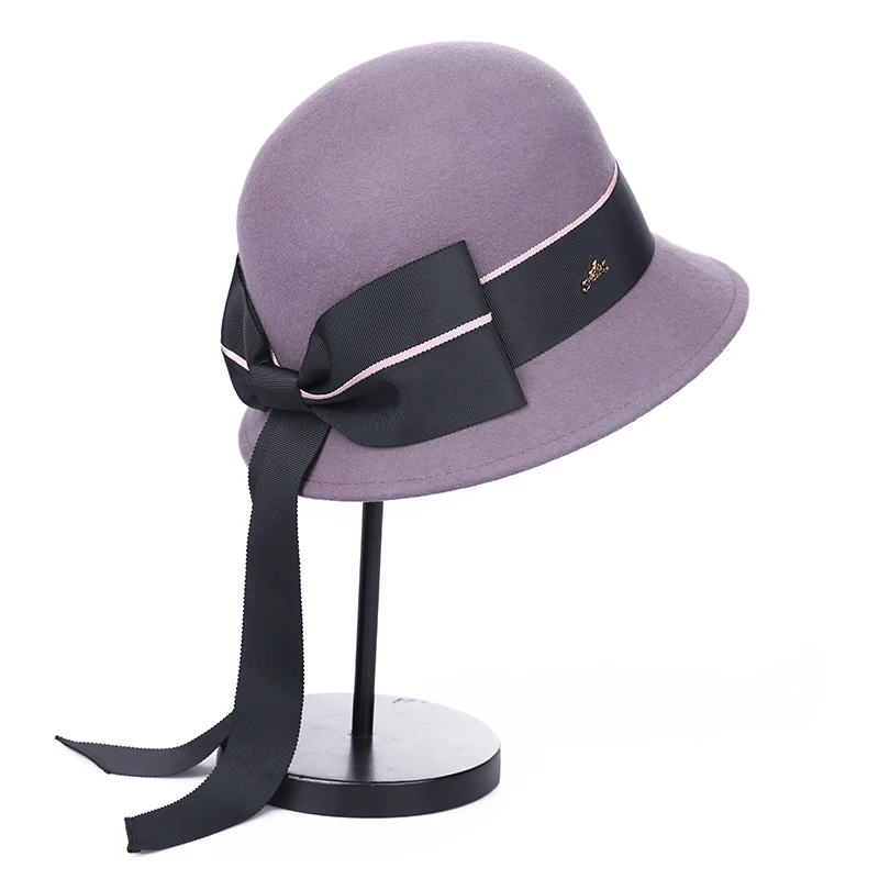 Purple 57cm Sedancasesa, Женская шляпка, фетровая шляпа для женщин,, австралийская шерсть, зима, осень, модная шляпа Дерби, бант, лента, сомбреро - Цвет: Purple 57cm