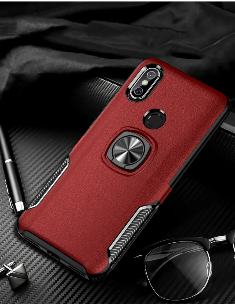 red Мягкий силиконовый кожаный чехол для Xiaomi mi A2 Lite A3 CC9E для Red mi Note 5 6 7 8 Pro, автомобильный держатель, магнитная матовая жесткая задняя крышка из поликарбоната - Цвет: red