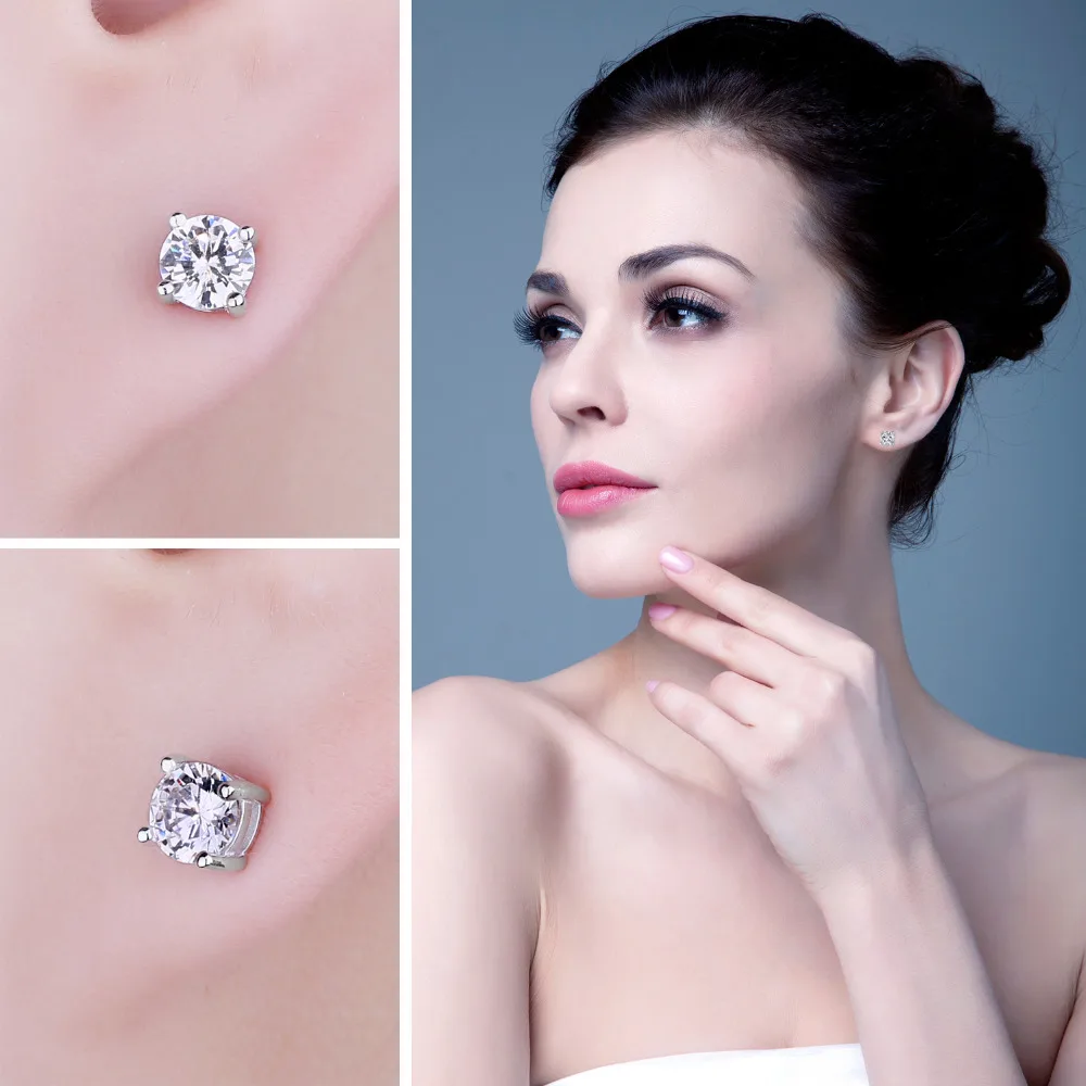 Jewelrypalace круглый 1ct чистый стерлингового серебра 925 пробы Серьги-гвоздики для Для