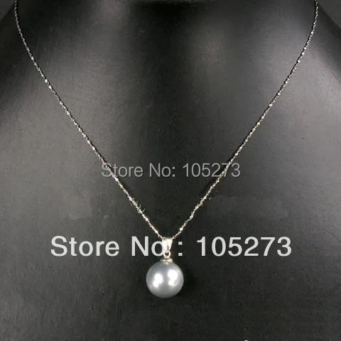 

Wholesale Party Jewelry 14MM Gray Round Shape Sea Shell Pearl Solitaire Pendant S925 Sterling Silvers Pendant New Free Shipping