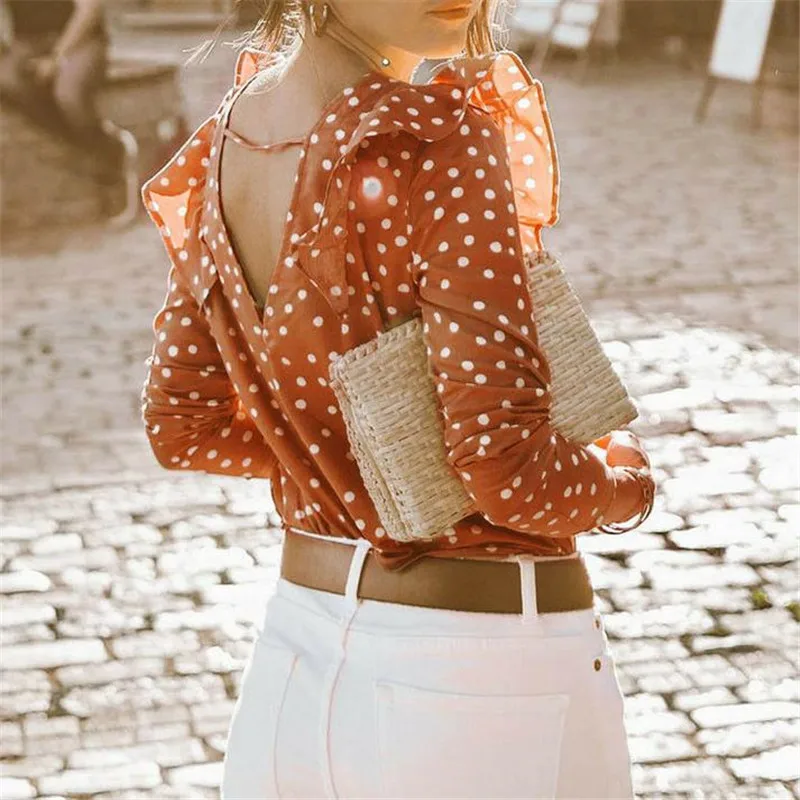 В наличии женские топы в горошек с v-образным вырезом сзади женская летняя